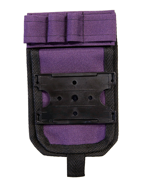 Lila hoitajatasku ID-kotelolla